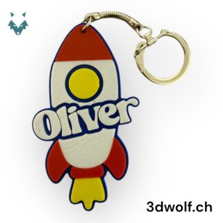 Kinderschlüsselanhänger mit Namen – Dinosaurier, Rakete & Co.